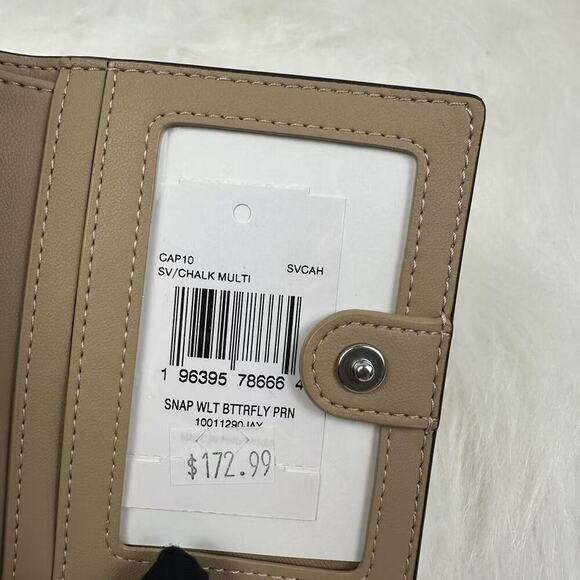 Coach Snap Wallet With Butterfly Print In Canvas/Silver/Chalk Multi CAP10 NWT - Picture 6 of 6